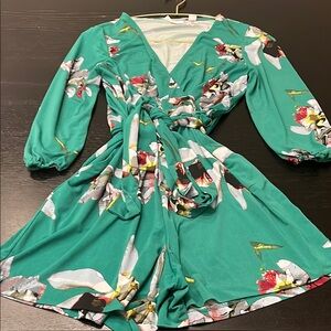 New York & Company Green Floral Jumpsuit